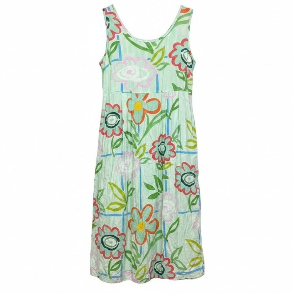 Jams World Floral Print Dress Sleeveless Colorful Green Summer Dress Size S